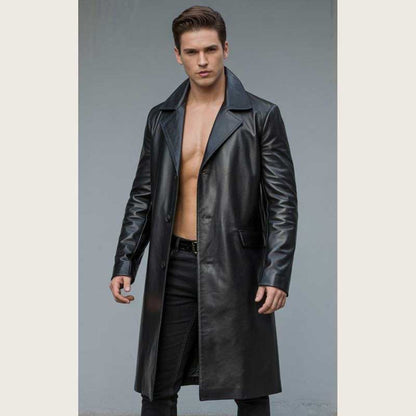 Men’s Black Leather Trench Coat Gothic Matrix Style