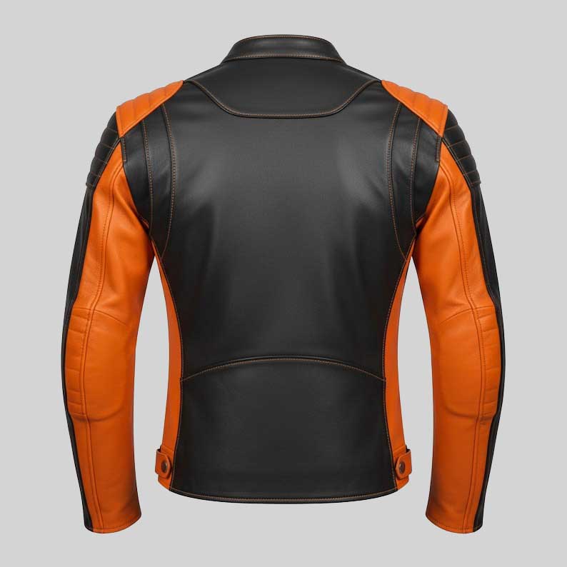 Black Orange Leather Racing Jacket