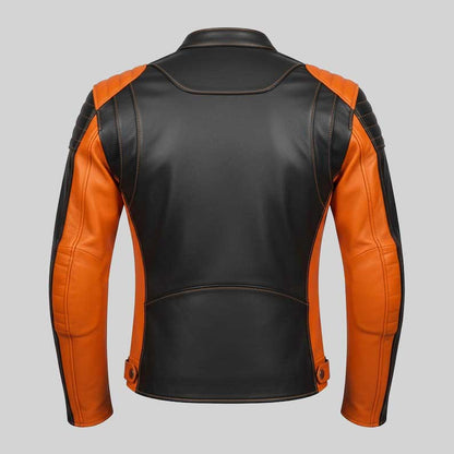 Black Orange Leather Racing Jacket