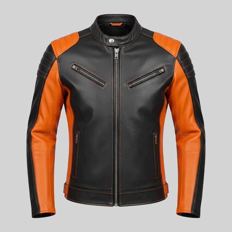 Black Orange Leather Racing Jacket