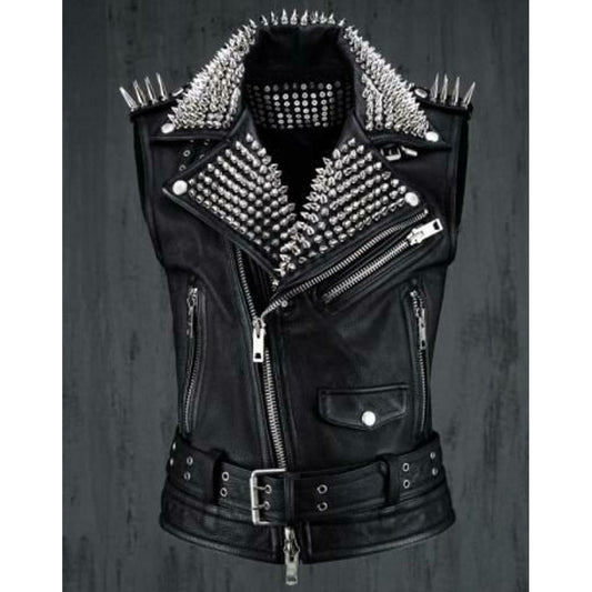 Black Punk Spiked Studded Vest Jacket - Handmade - 3amoto shop