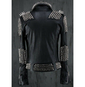 Black Punk Studded Leather Jacket - Handmade