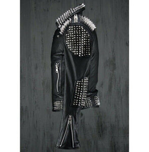 Black Punk Studded Leather Jacket - Handmade