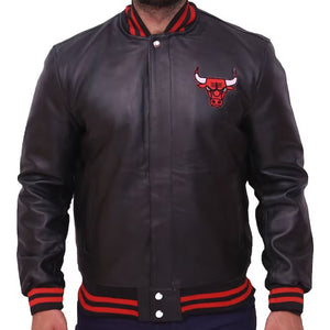 Black and Red Bull Letterman Varsity Jacket