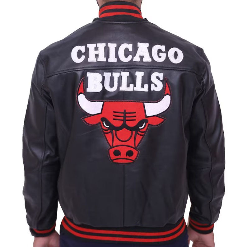 Black and Red Bull Letterman Varsity Jacket