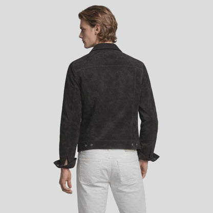 Black Suede Leather Overshirt Jacket