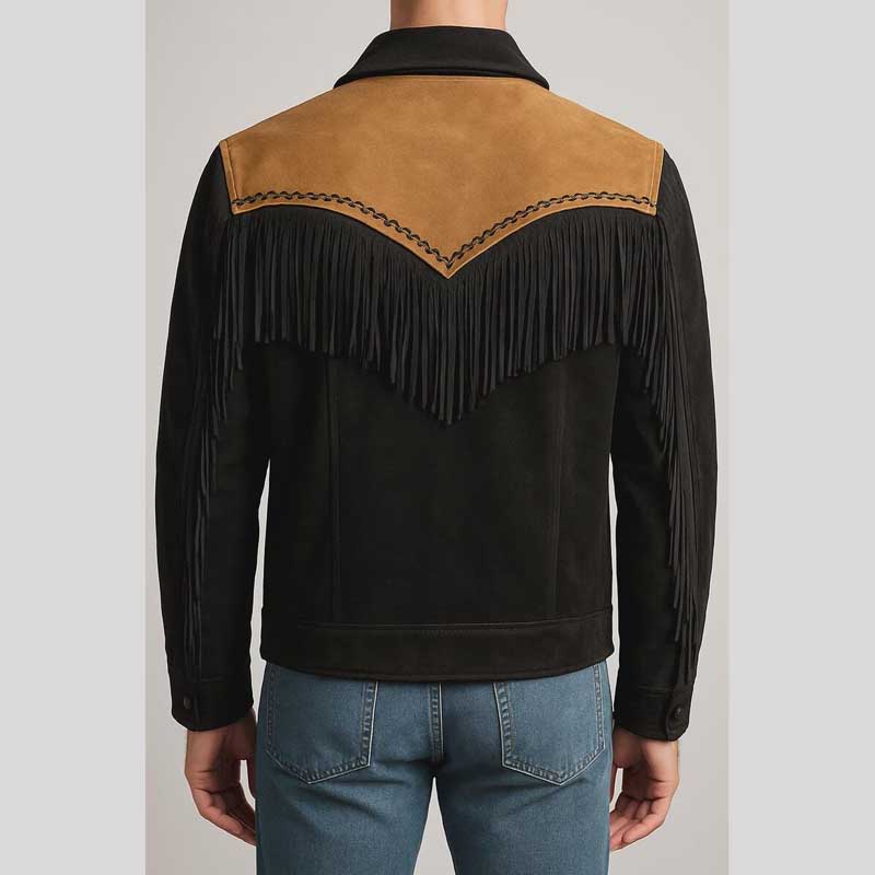 Black Tan Suede Fringe Cowboy Jacket