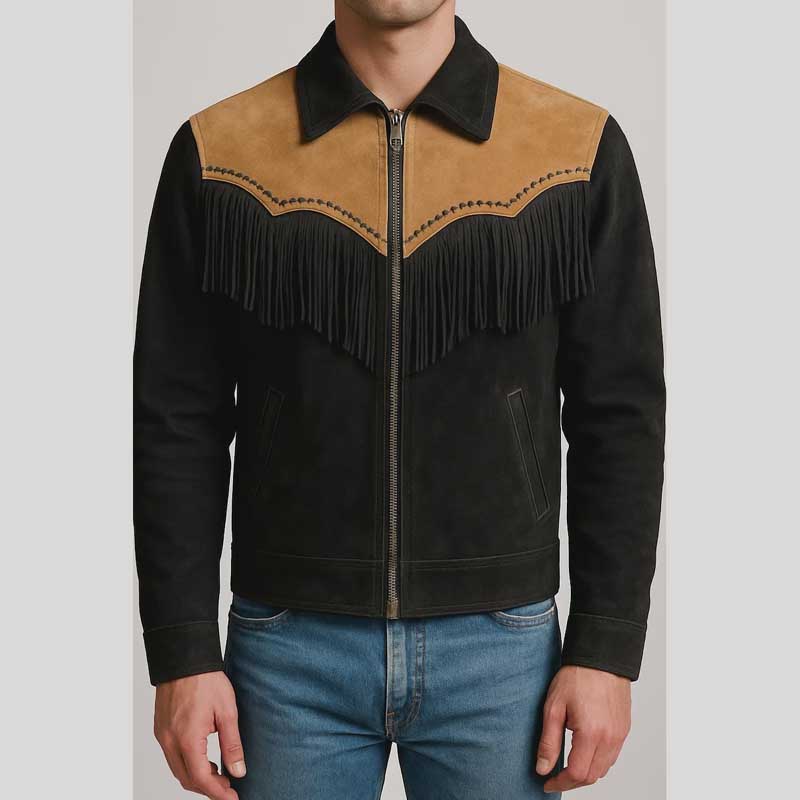 Black Tan Suede Fringe Cowboy Jacket