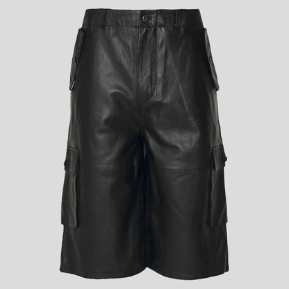 Premium Black Lambskin Leather Short with Functional Pocket