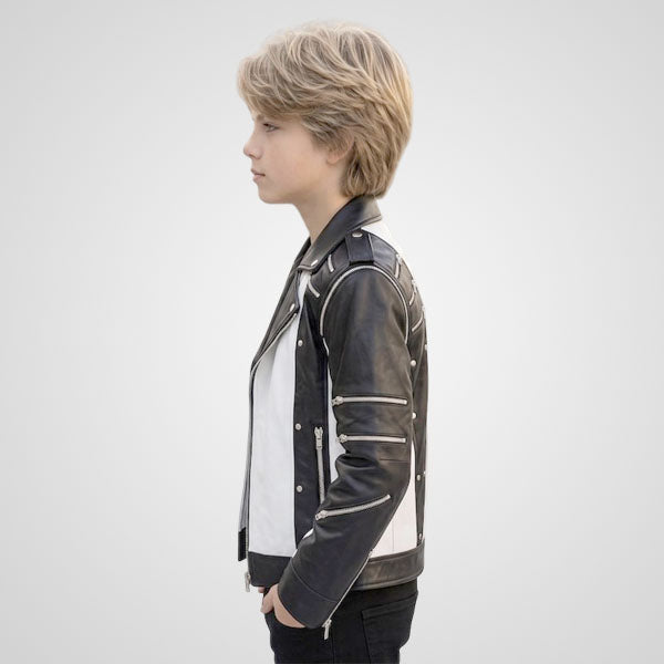 Boys slim fit leather biker jacket for stage performances