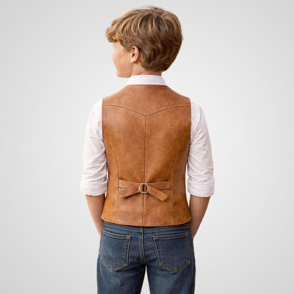 Kids Western leather waistcoat with V-neck design