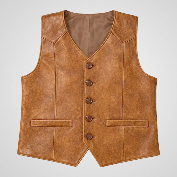 Boys distressed genuine leather cowboy vest