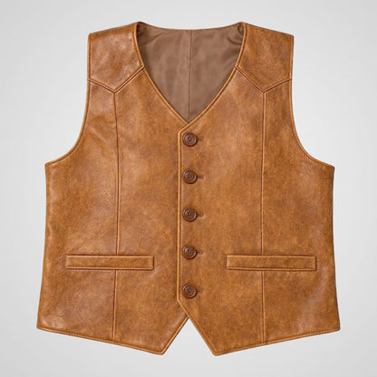 Boys distressed genuine leather cowboy vest