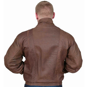 Brown Antique Nubuck Leather Bomber Jacket for Gentlemen