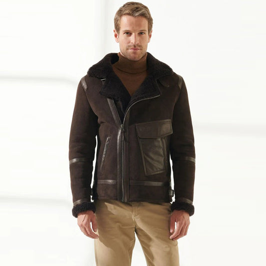 Brown Aviator Shearling Jacket - Fashion Leather Jackets USA - 3AMOTO