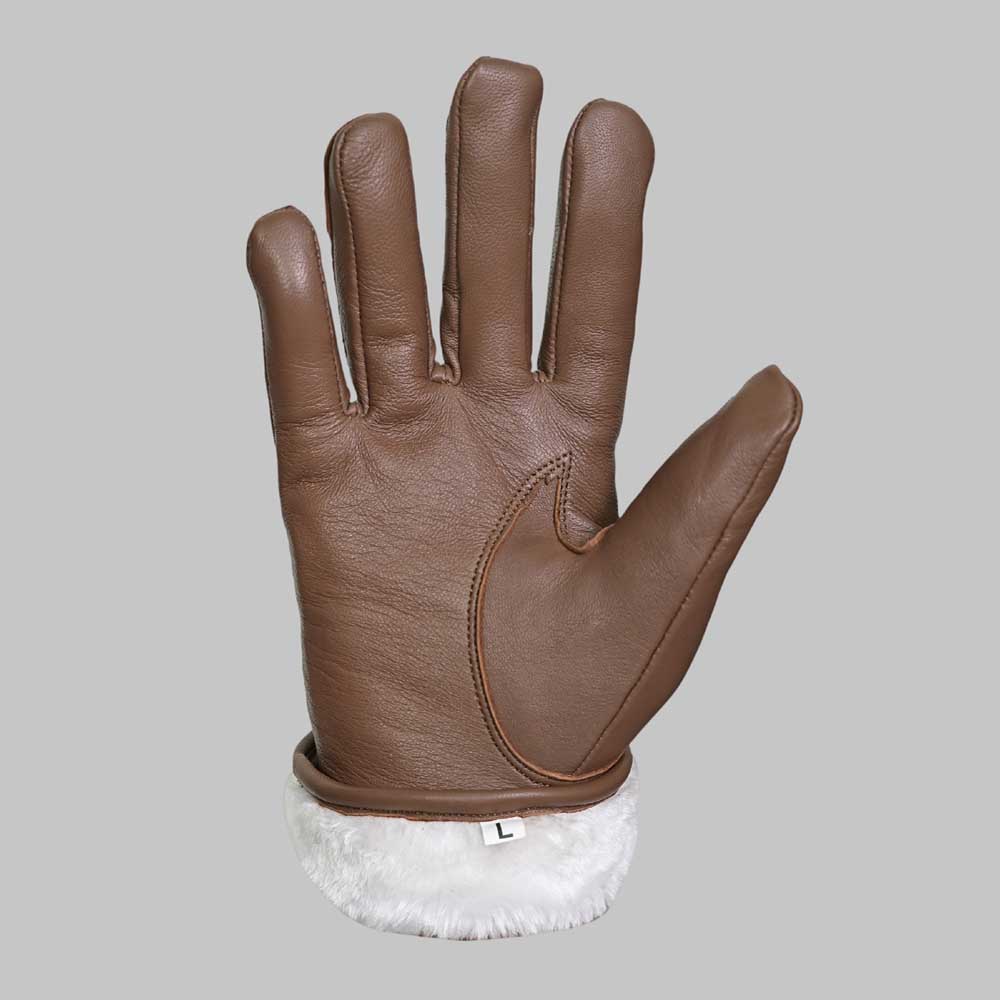 Cold Weather Luxury with Brown Leather Glove with Faux Fur Lining