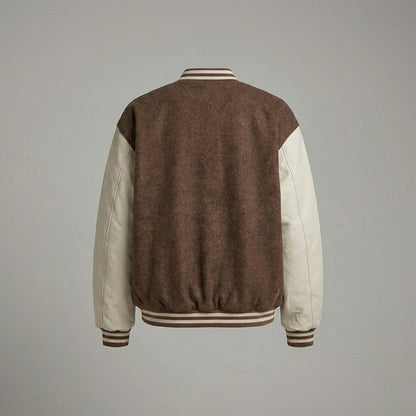 Classic brown and cream letterman jacket for women