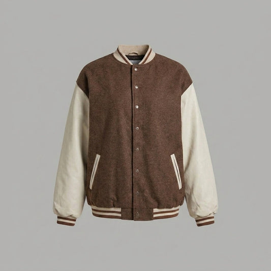 Brown and cream women's varsity jacket by 3AMOTO - 3amoto shop