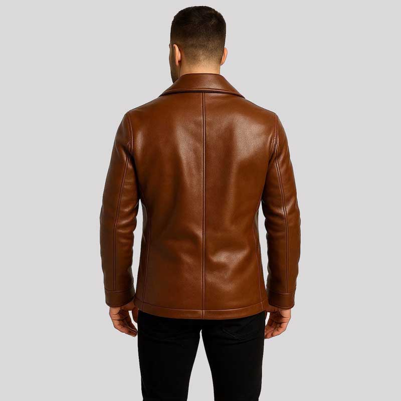 Brown Sheepskin Leather Slim Fit Peacoat