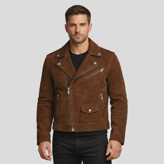 Brown Suede Leather Biker Jacket - 3amoto shop