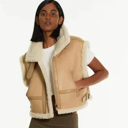 Brown Women's B3 Sheepskin Aviator Leather Vest