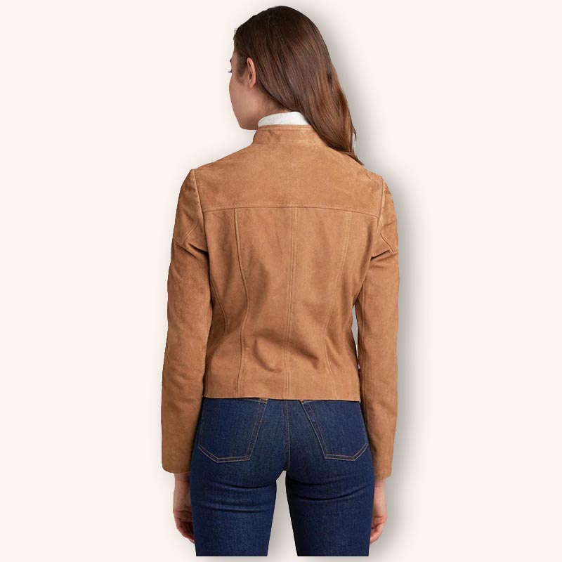 Buy Women's Tan Brown Suede Leather Biker Jacket