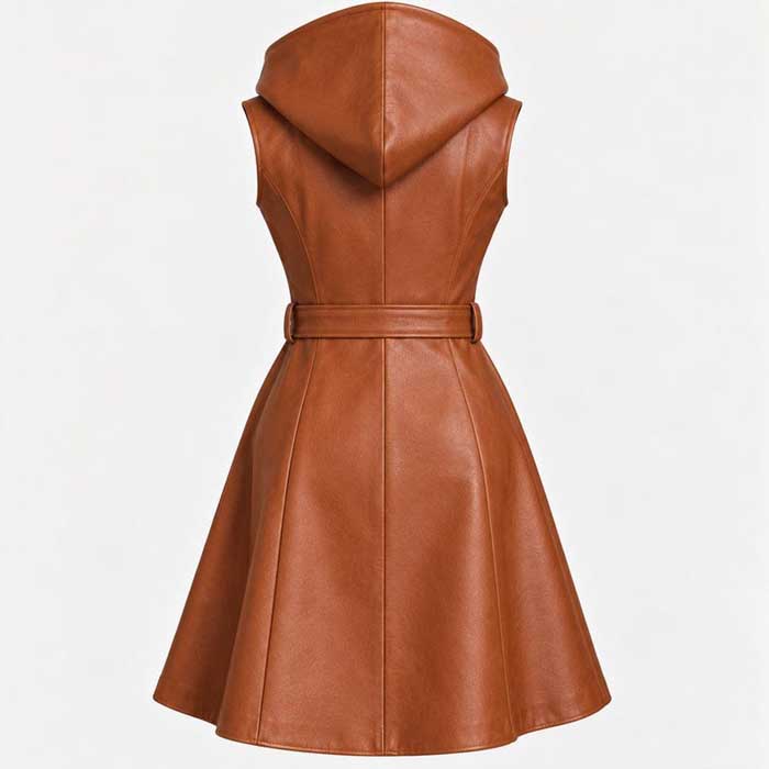 Women's wrap-front leather coat vest with matching waist belt