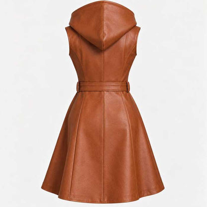 Women's wrap-front leather coat vest with matching waist belt