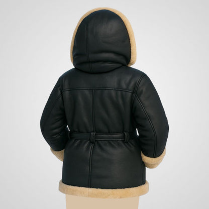 Children's Hooded Leather Coat - Shearling Lined Winter Jacket