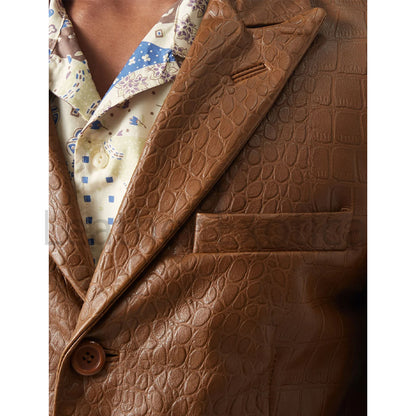 Classic Brown Croc Embossed Leather Blazer