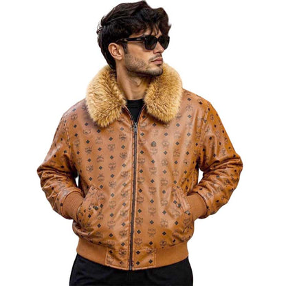 cognac monogram streetwear bomber jacket