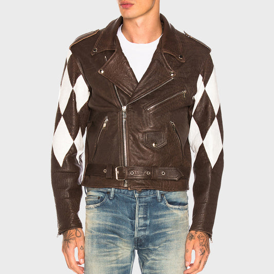 Color Block Lambskin Moto Leather Jacket - Motorcycle Jacket - Fashion Leather Jackets USA - 3AMOTO