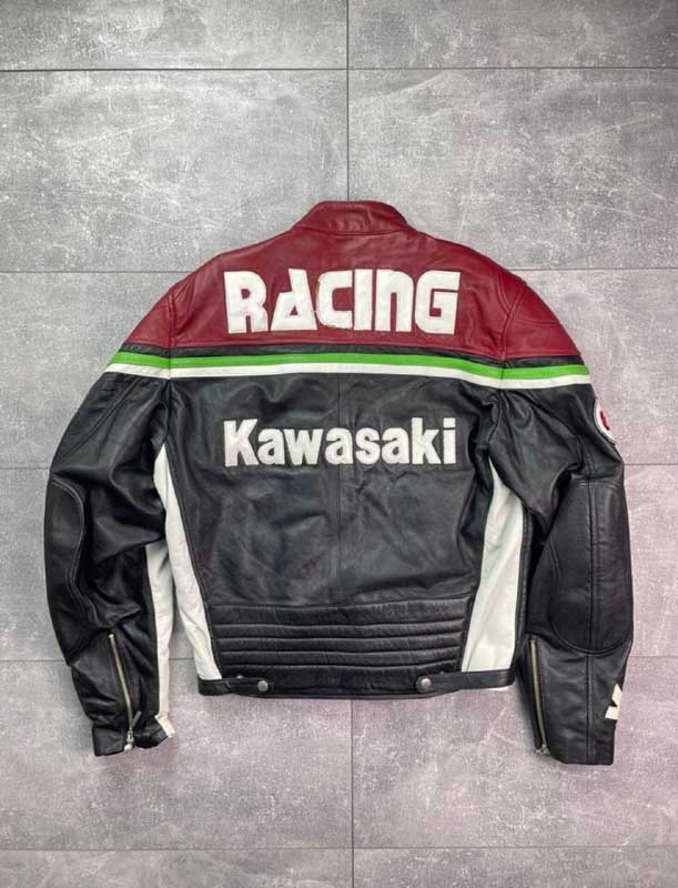 Genuine cowhide Kawasaki racing leather motorcycle jacket for riders