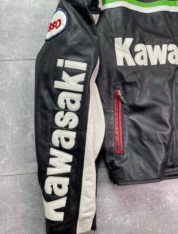 Premium Kawasaki motorcycle racing leather jacket with sporty design by 3AMOTO