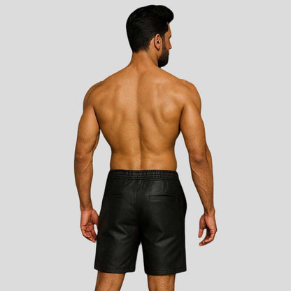 Black Cowhide Leather Biker Short for Men
