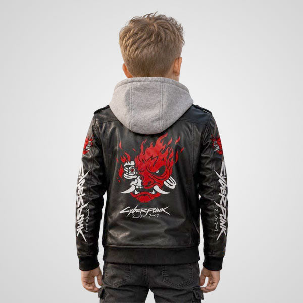 Johnny Silverhand inspired kids real leather biker jacket