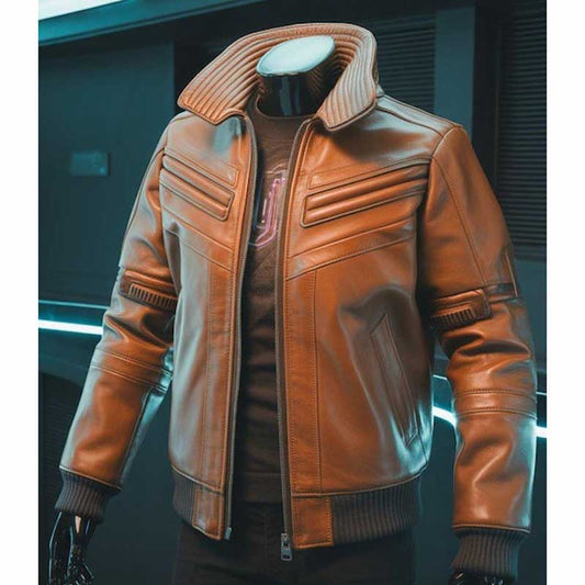 Cyberpunk V Samurai Brown Leather Bomber Jacket - 3amoto shop