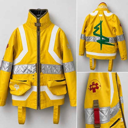 Men Yellow Faux Leather Jacket with Cyberpunk Edgerunners David Martinez Embroidered Design