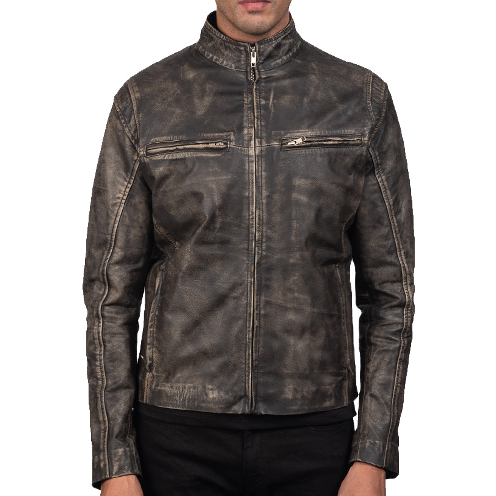 Distressed Brown Leather Biker Jacket - Motorcycle Jacket