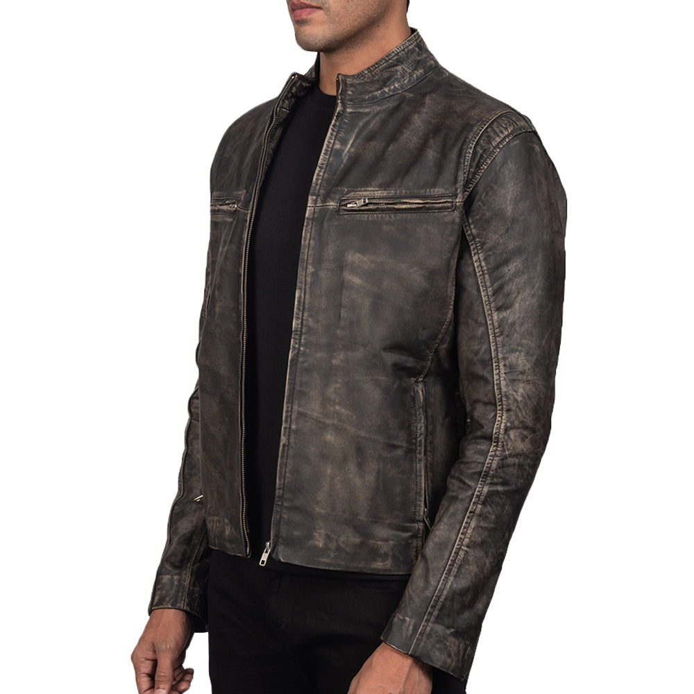 Distressed Brown Leather Biker Jacket - Motorcycle Jacket