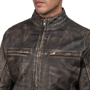 Distressed Brown Leather Biker Jacket - Motorcycle Jacket