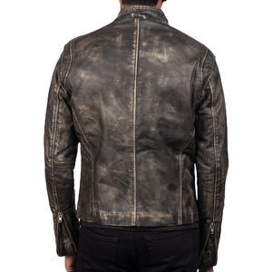 Distressed Brown Leather Biker Jacket - Motorcycle Jacket