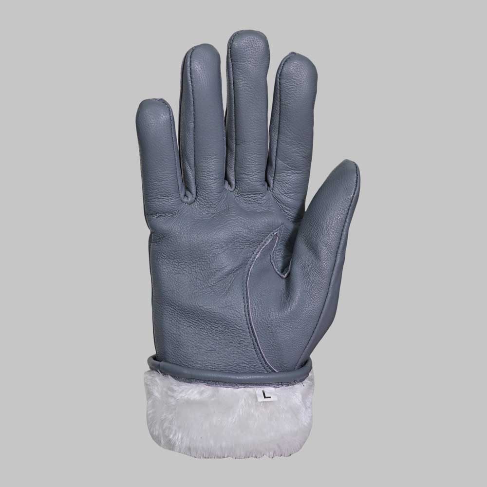 Elegant grey leather fashion glove for winter styling