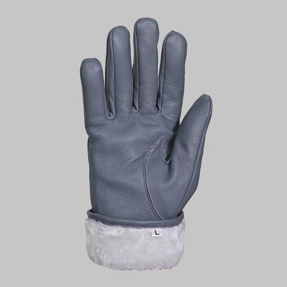 Elegant grey leather fashion glove for winter styling