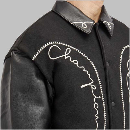 embroidered script varsity bomber jacket