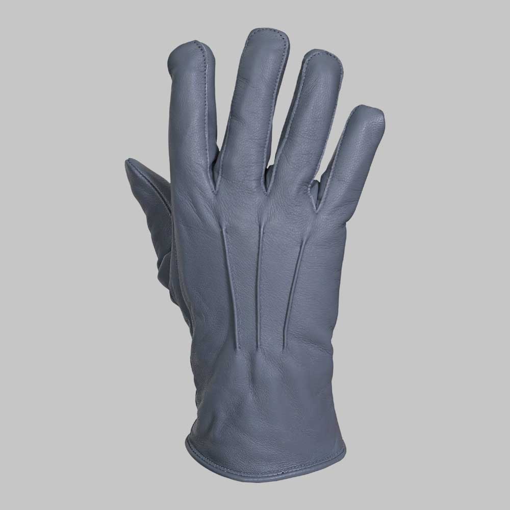 Soft faux fur interior inside grey leather winter glove