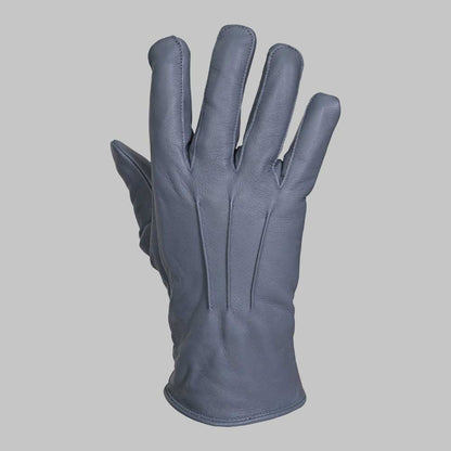 Soft faux fur interior inside grey leather winter glove
