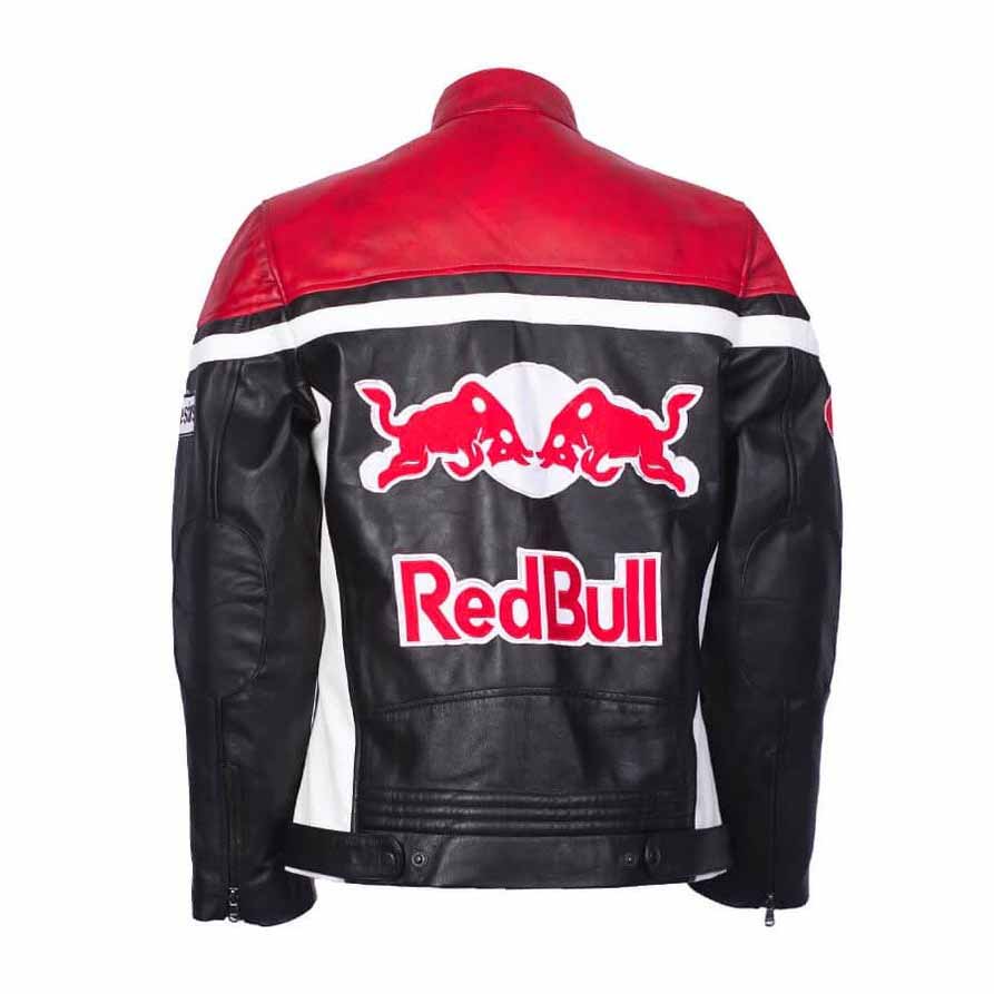 Unisex Black Genuine Leather Racing Jacket with Vintage Motorsport Embroidered Style