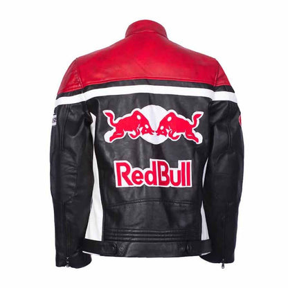 Unisex Black Genuine Leather Racing Jacket with Vintage Motorsport Embroidered Style