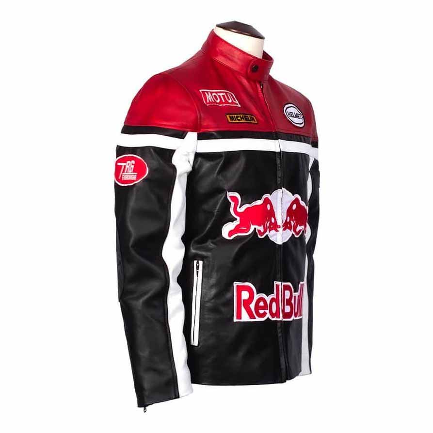 Unisex Black Genuine Leather Racing Jacket with Vintage Motorsport Embroidered Style